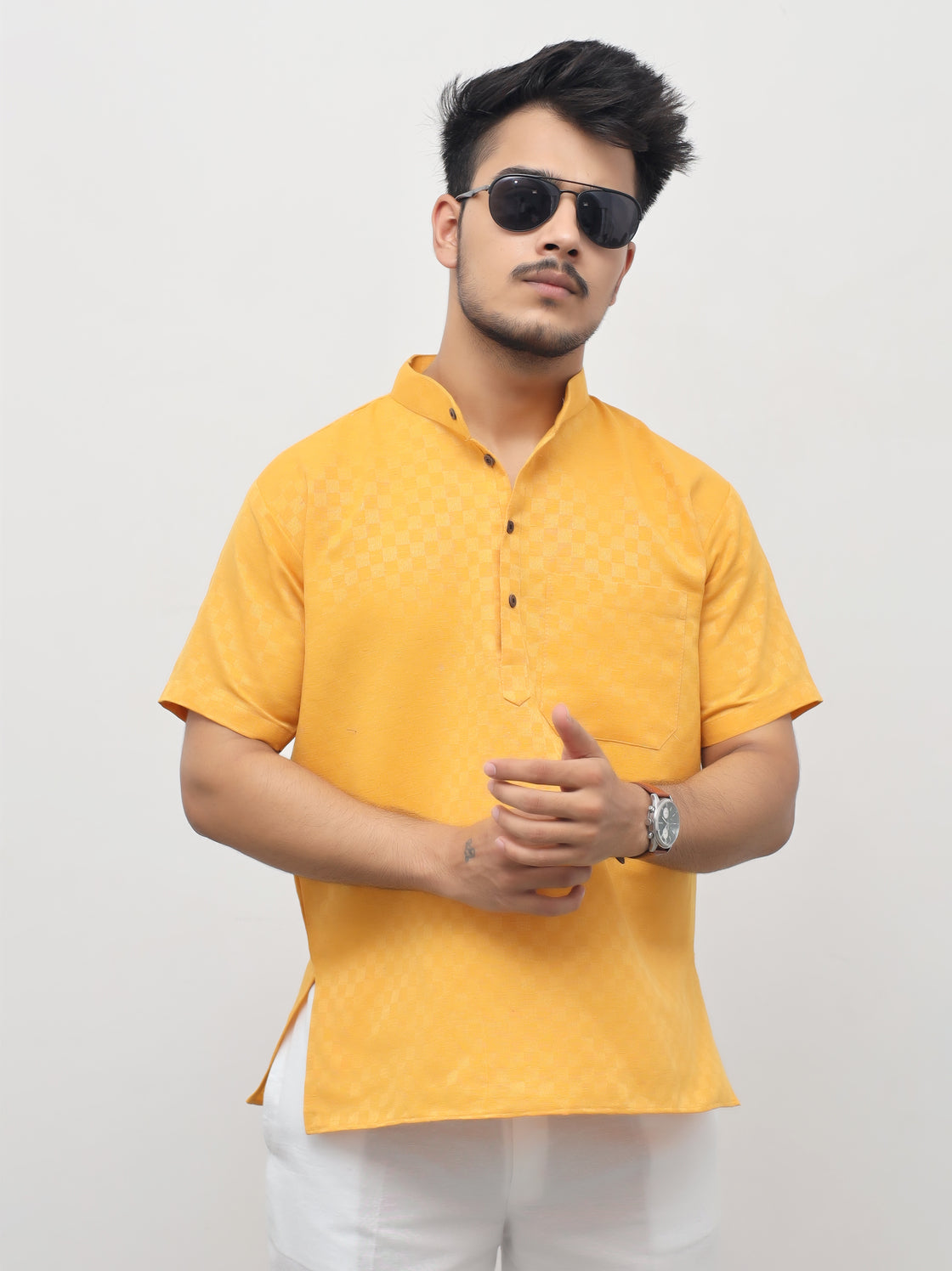 Men's Urban Check Short Half Sleeves Kurta