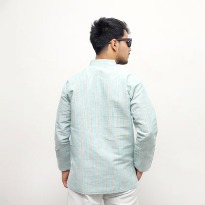 Combo Set Golden Striped Full Sleeves Short Kurta-Blue