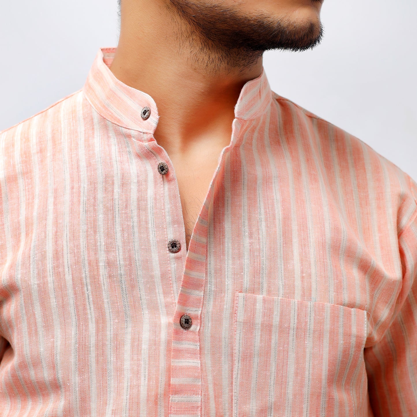 Golden Striped Half Sleeves Short Kurta-Orange