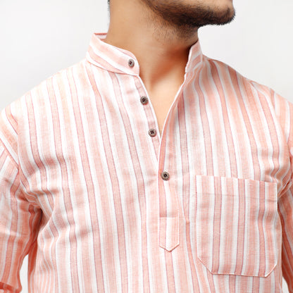 Combo Set White Striped Full Sleeves Kurta Pant-Orange