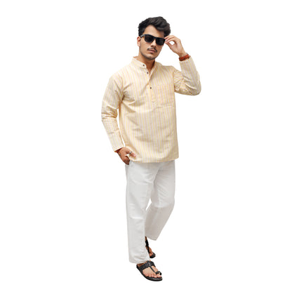 Combo Set White Striped Full Sleeves Kurta Pant-Yellow