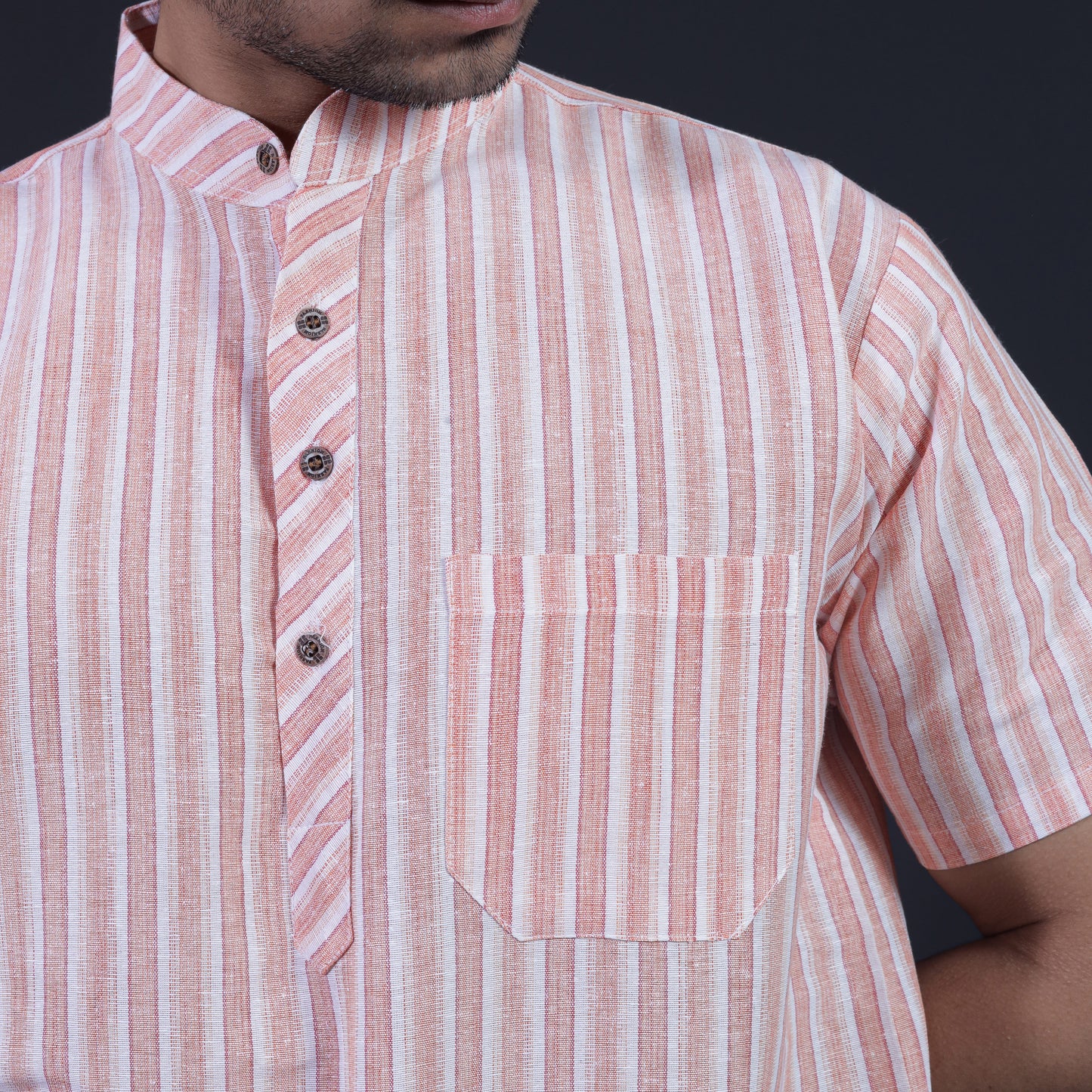 Combo Set White Striped Half Sleeves Short Kurta Pant-Orange