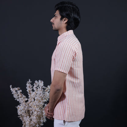 Combo Set White Striped Half Sleeves Short Kurta Pant-Orange