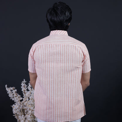 Combo Set White Striped Half Sleeves Short Kurta Pant-Orange