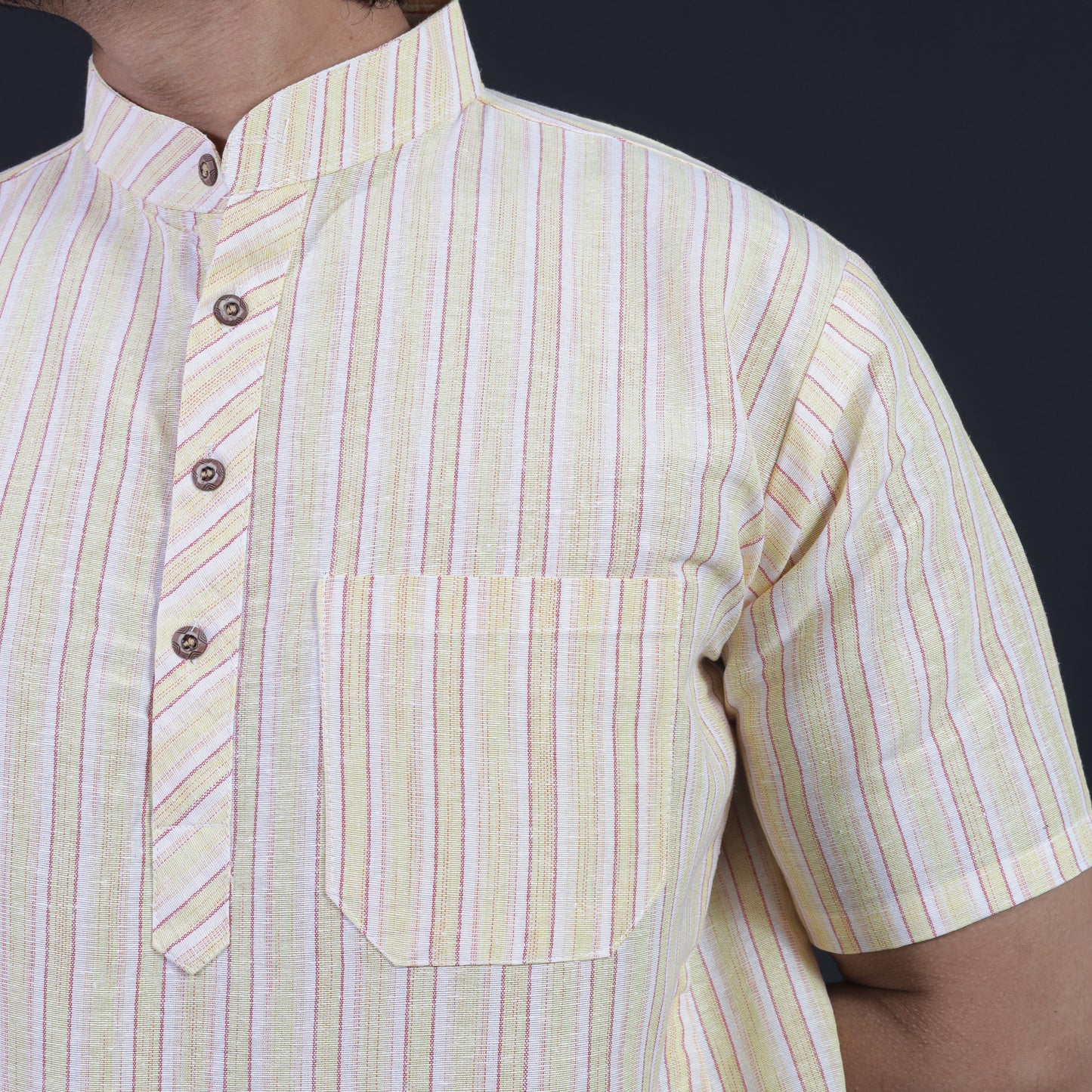 Combo Set White Striped Half Sleeves Short Kurta Pant-Yellow