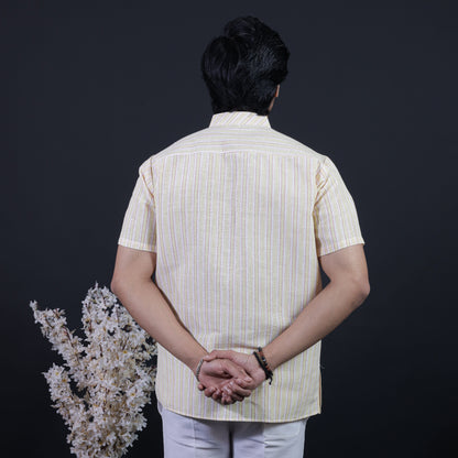 Combo Set White Striped Half Sleeves Short Kurta Pant-Yellow