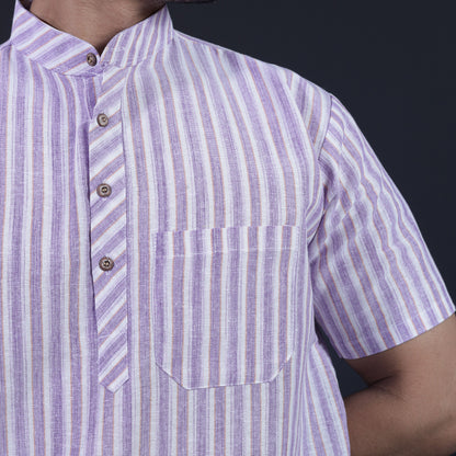 Combo Set White Striped Half Sleeves Short Kurta Pant-Purple
