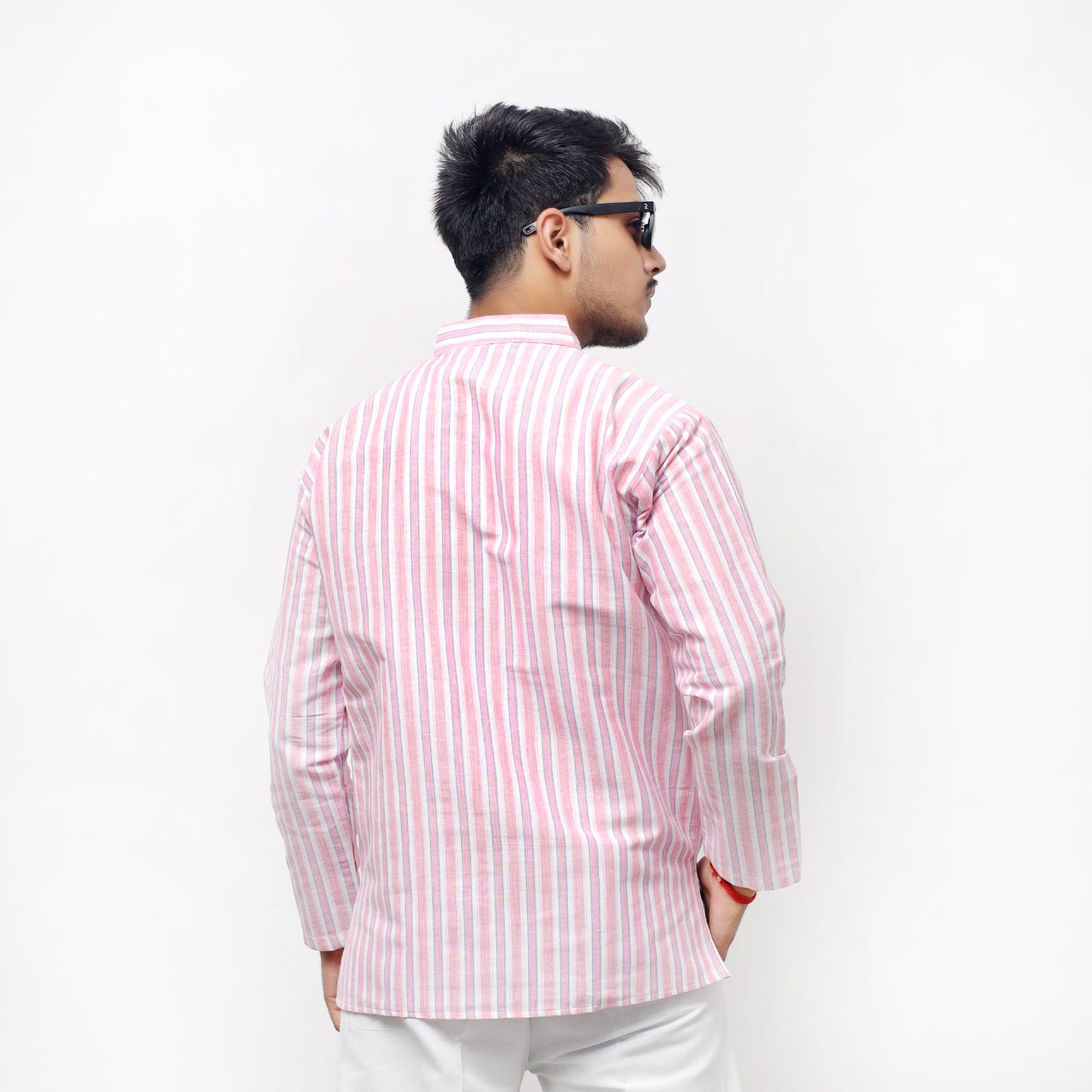 White Striped Full Sleeves Short Kurta-Purple