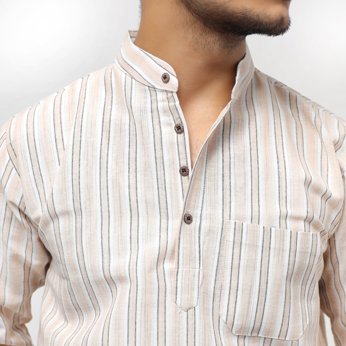 Combo Set White Striped Full Sleeves Kurta Pant-Skin