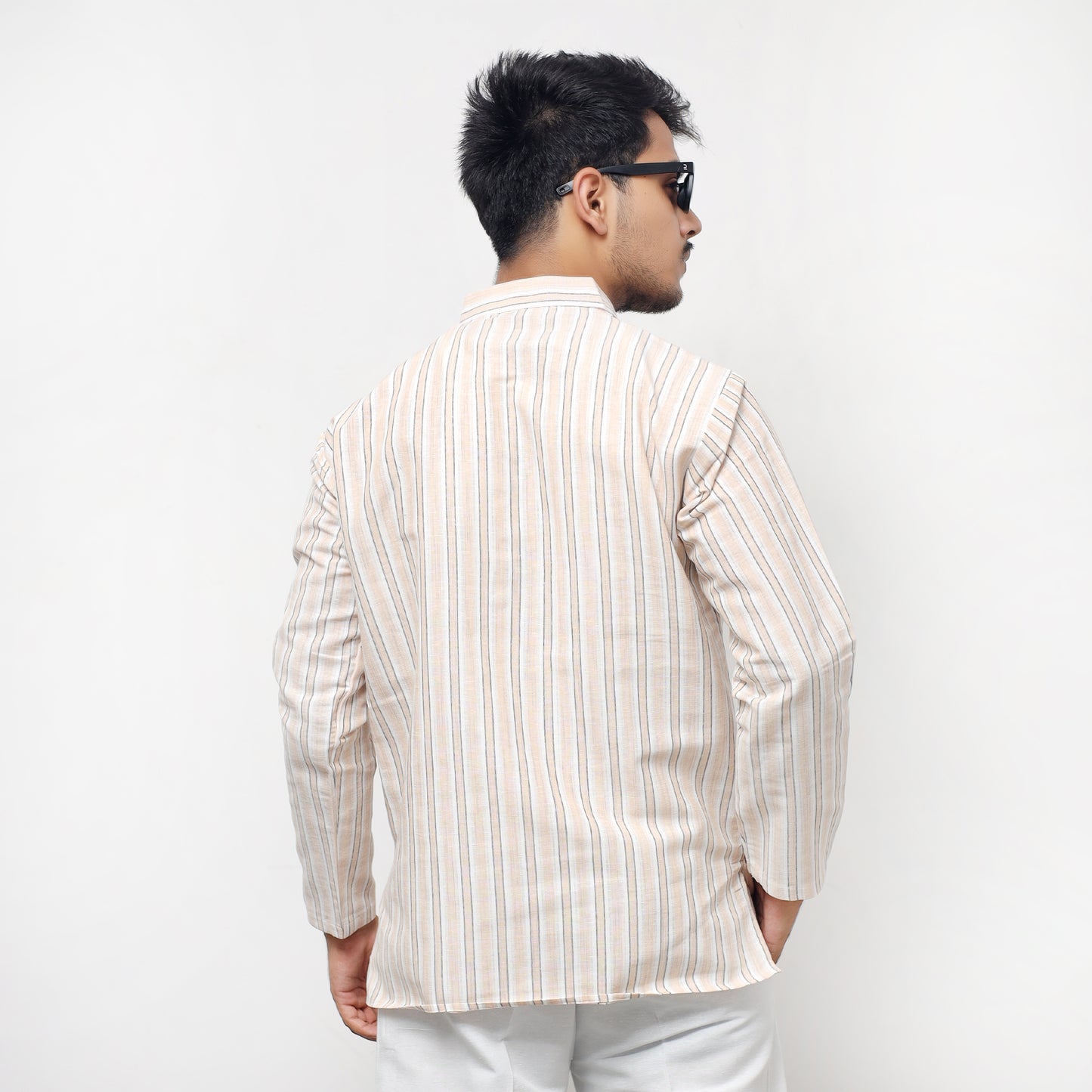 Combo Set White Striped Full Sleeves Kurta Pant-Skin