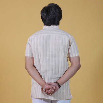 Wide Stripe Half Sleeves Short Kurta-Yellow