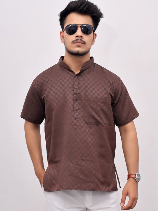 Men's Brown Urban Check Short  Kurta