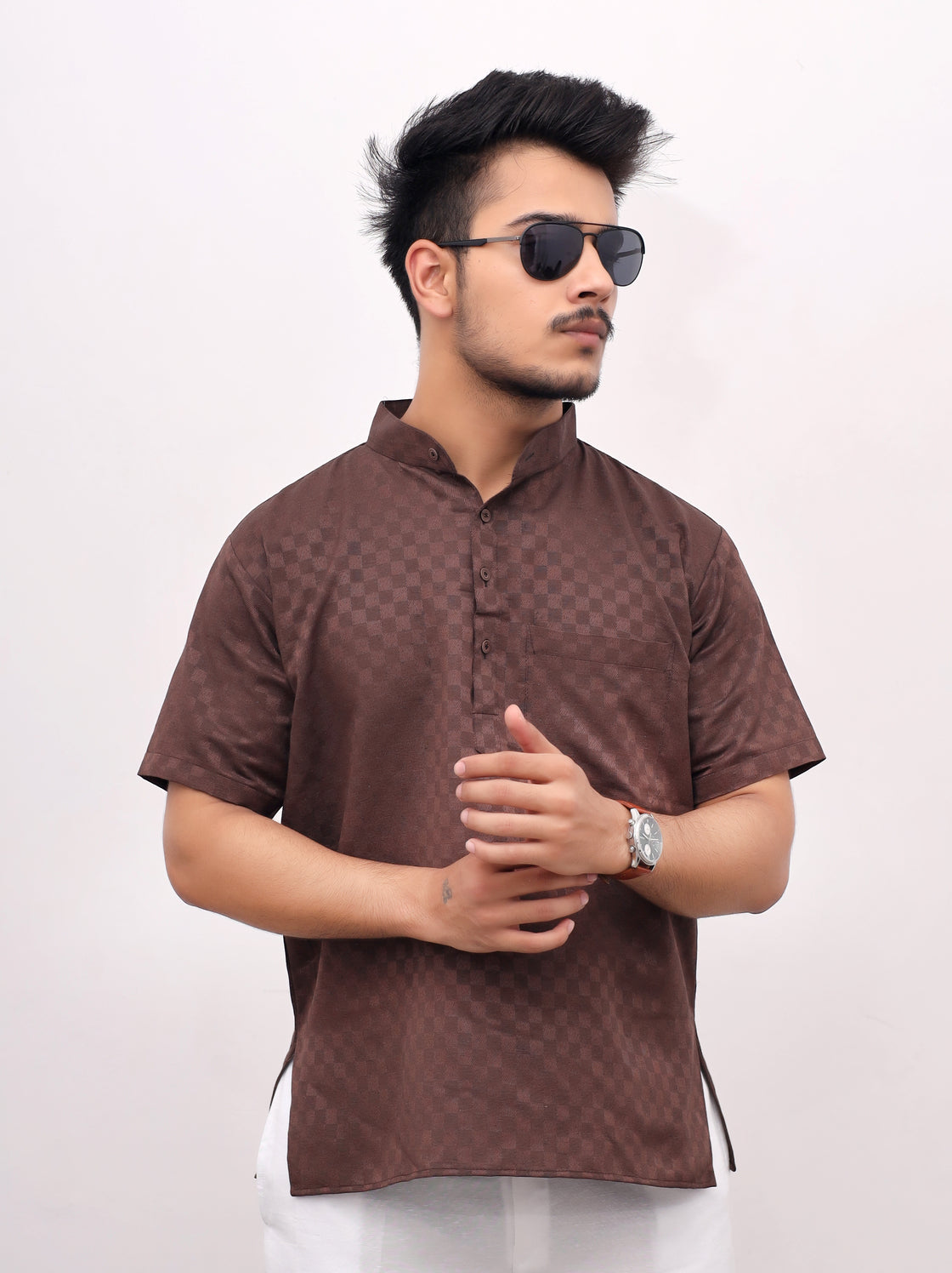 Men's Urban Check Short Half Sleeves Kurta