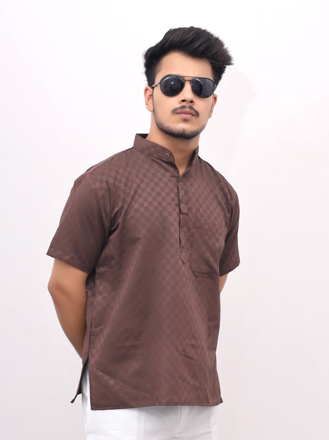 Men's Urban Check Short Half Sleeves Kurta