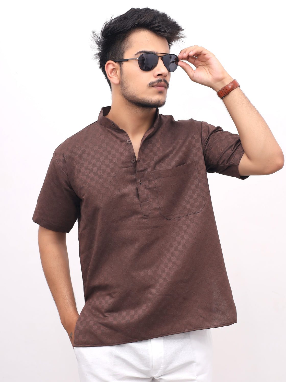 Men's Urban Check Short Half Sleeves Kurta
