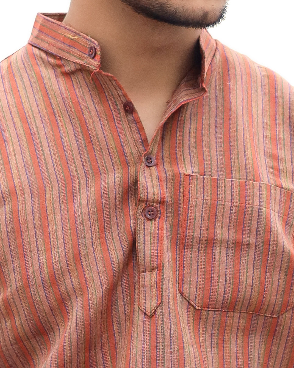KHADI BROWN SHORT KURTA HALF SLEEVES