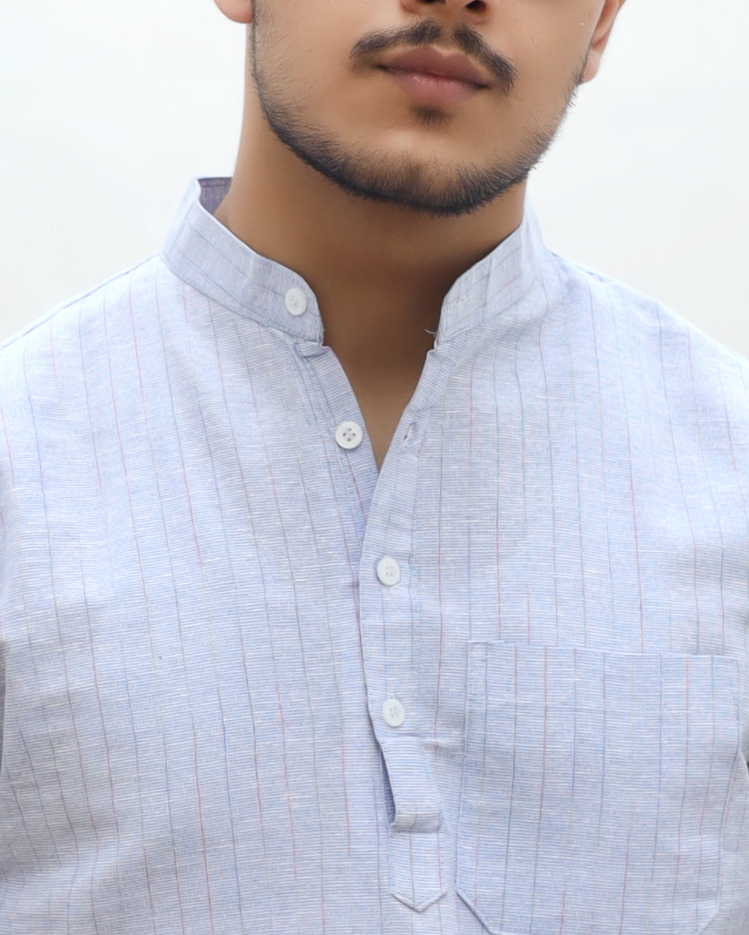 KHADI BLUE SHORT KURTA HALF SLEEVES