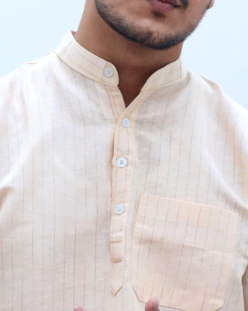 KHADI YELLOW SHORT KURTA HALF SLEEVES