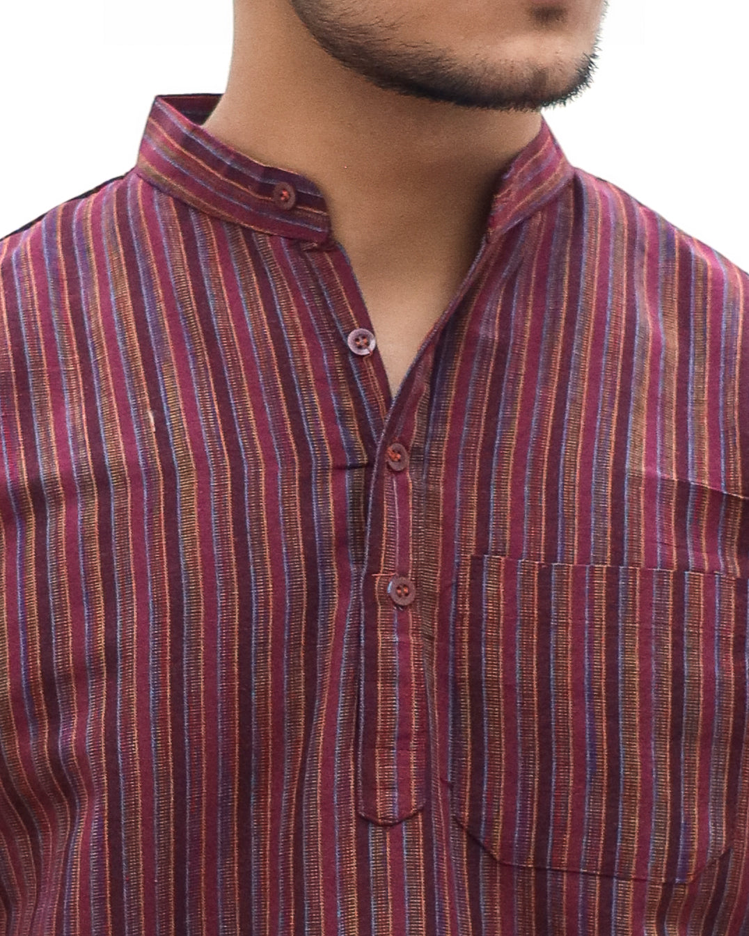 KHADI RED SHORT KURTA HALF SLEEVES