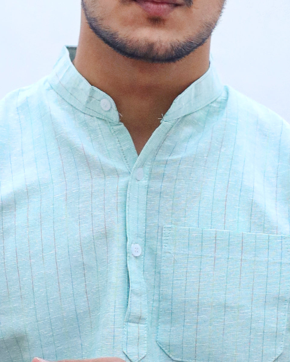 KHADI GREEN SHORT KURTA HALF SLEEVES