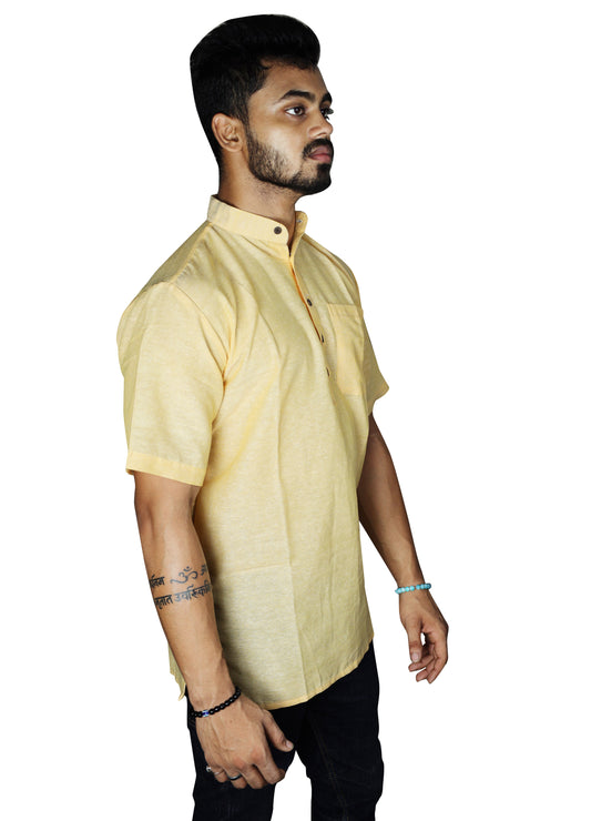 Solid Half Sleeves Short Kurta-Yellow